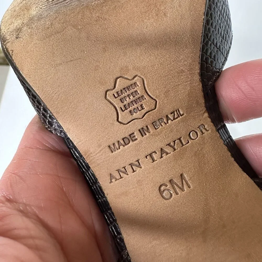 Ann Taylor D'Orsay Pumps 6M Brown‎ Snakeskin Pattern Buckle Pointed Toe 3" Heel - Picture 11 of 16